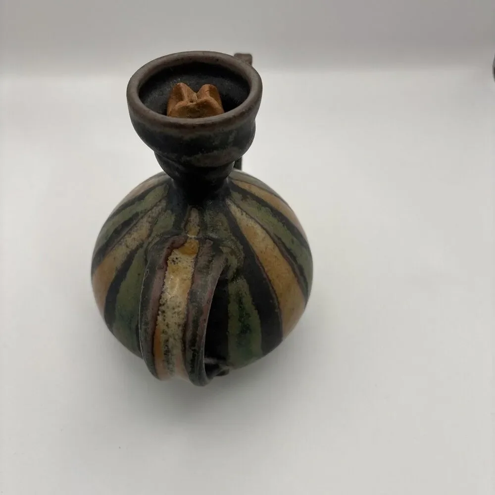 Vintage Clay Teapot Oil Decanter Pottery Boho Earth Tone Ewer  Vessel Cruet
